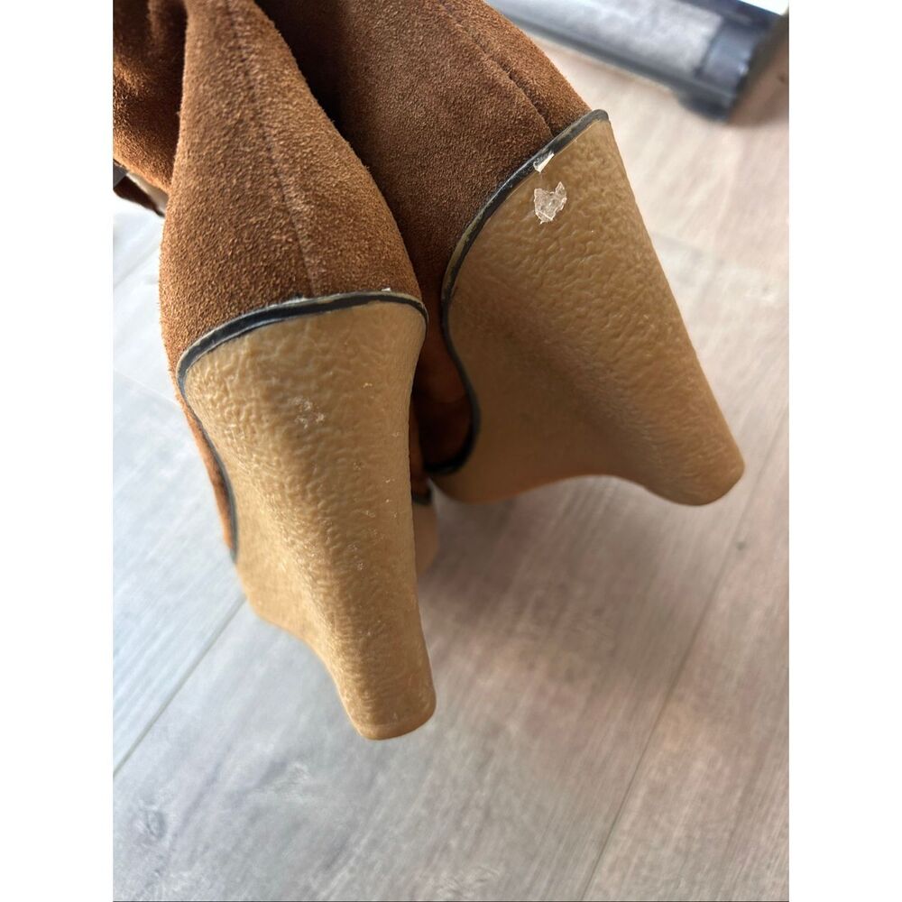 MIA Glenda Brown Leather Suede Lace-up Platform Wedge Booties Size 7.5M - Picture 4 of 8